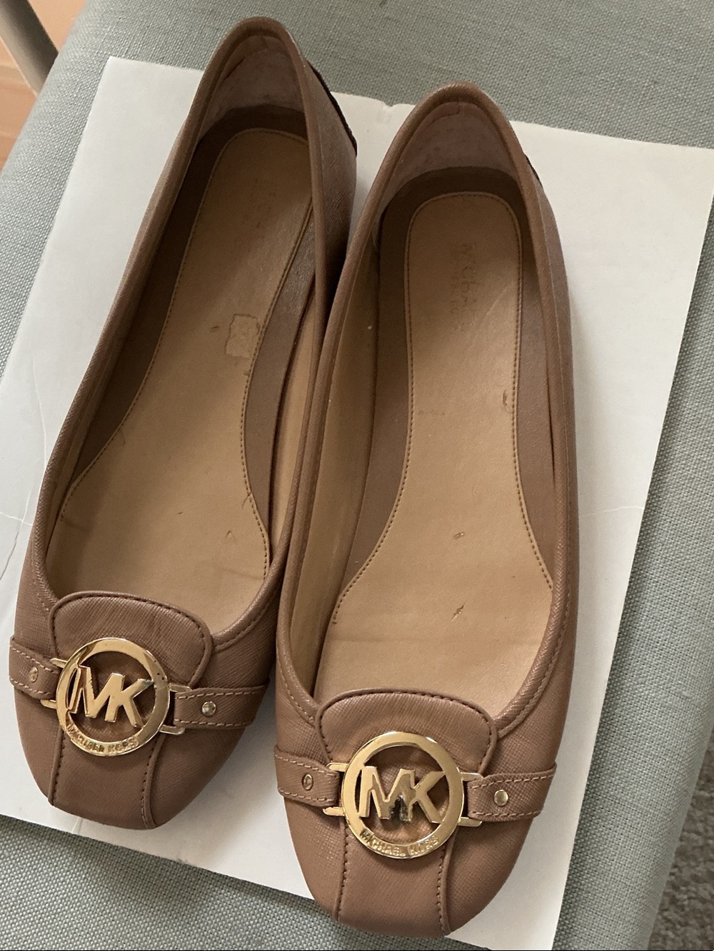 Michael Kors Women's Brown Leather MK Logo driving Flats